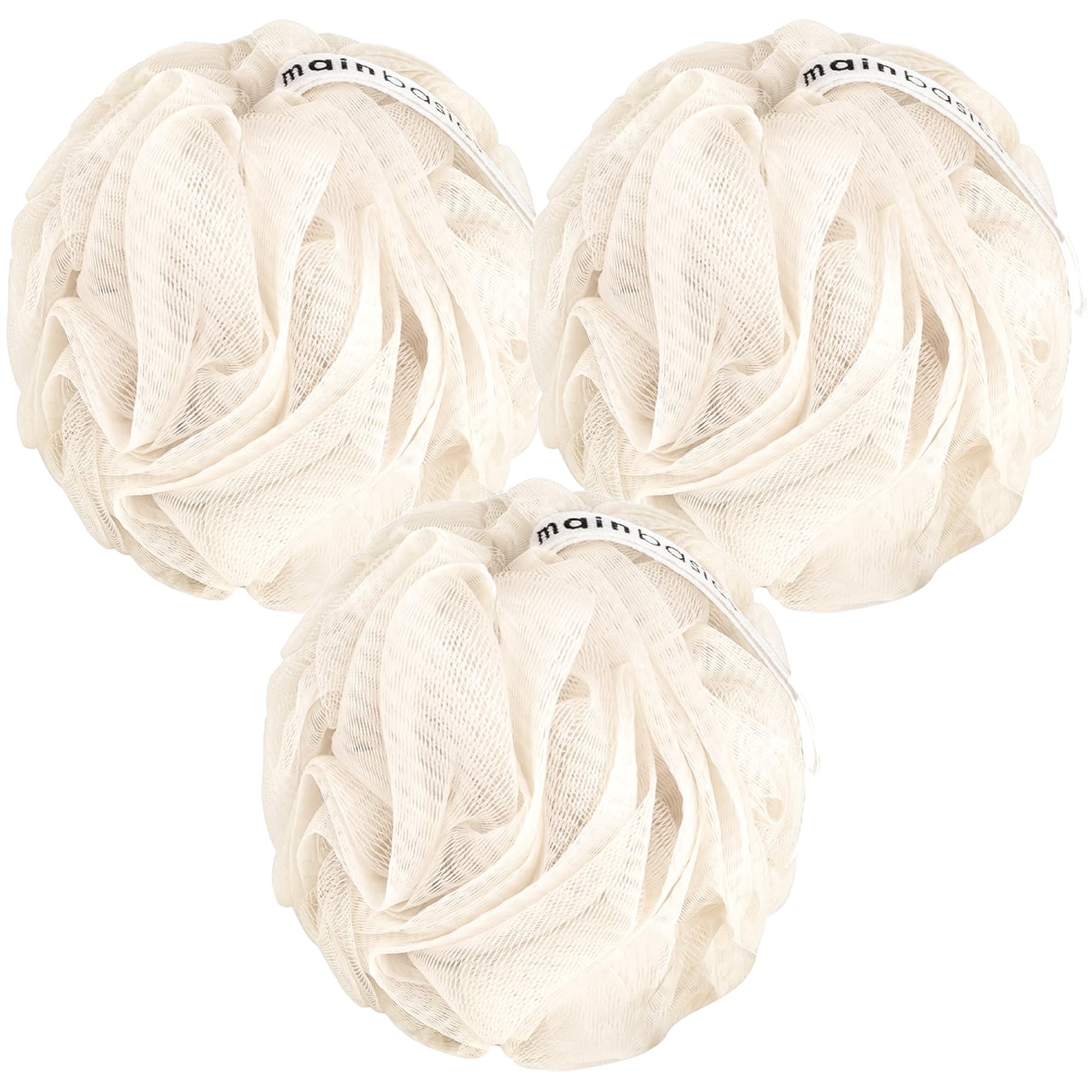 MainBasics Bath Shower Loofah Sponge Pouf Body Scrubber Exfoliator Body Wash Sponge (Set of 3, Airy Blossom)